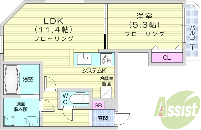 1LDK、都市ガス、エアコン、浴室乾燥機、追い焚き