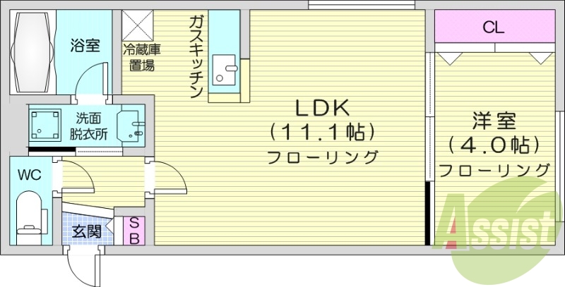 1LDK、エアコン、都市ガス、ペット飼育可