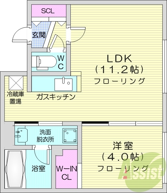 1LDK、エアコン、都市ガス、ペット飼育可