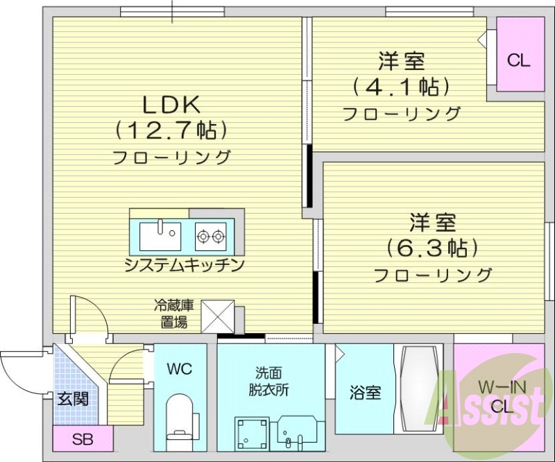 2LDK、エアコン、都市ガス、ネット無料