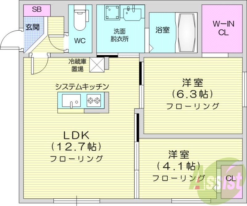 2LDK、エアコン、都市ガス、ネット無料