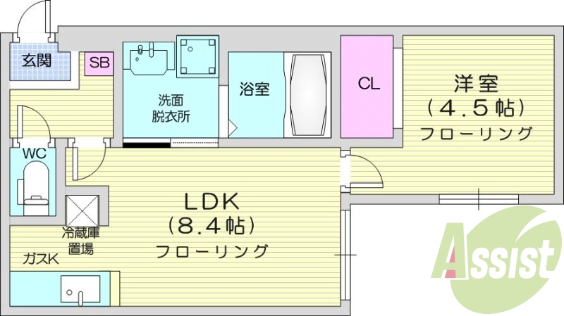1LDK、エアコン、都市ガス、ネット無料