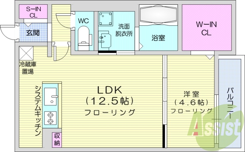 1LDK、都市ガス、エアコン、システムキッチン