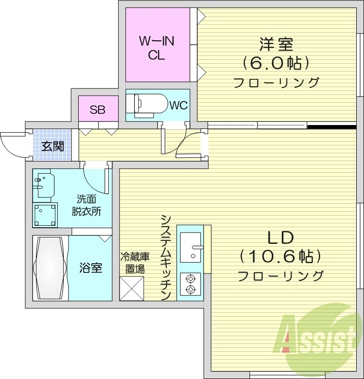1LDK、都市ガス、システムキッチン、エアコン