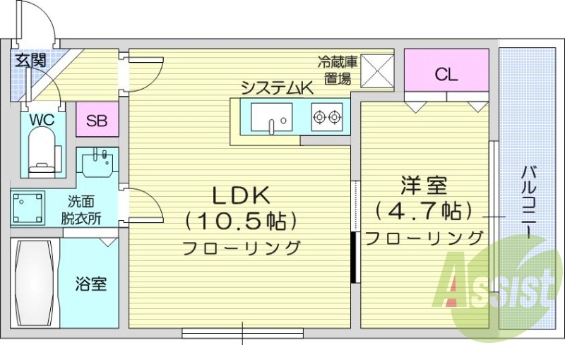 1LDK、エアコン、システムキッチン、ネット無料