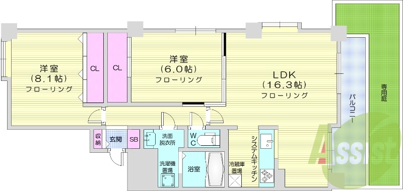 2LDK、バルコニー、システムキッチン、エアコン