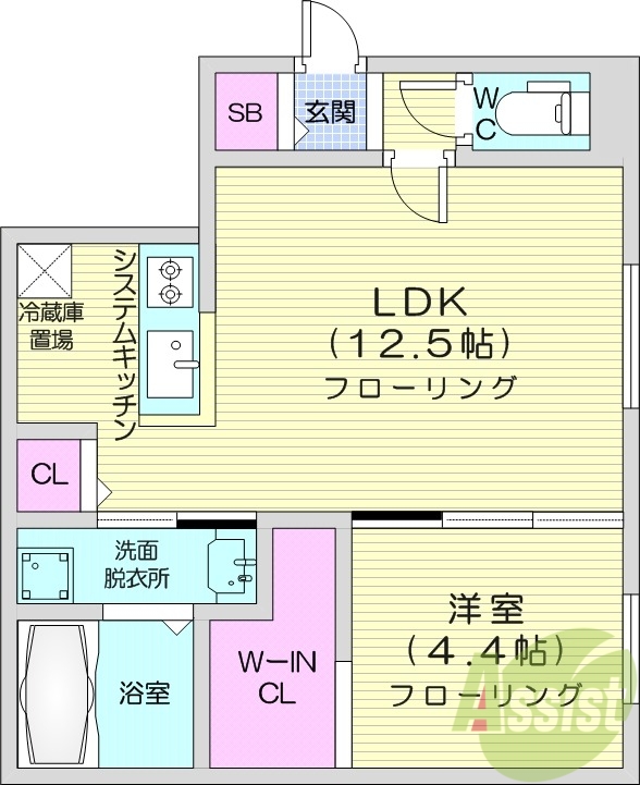 1LDK、エアコン、都市ガス、システムキッチン