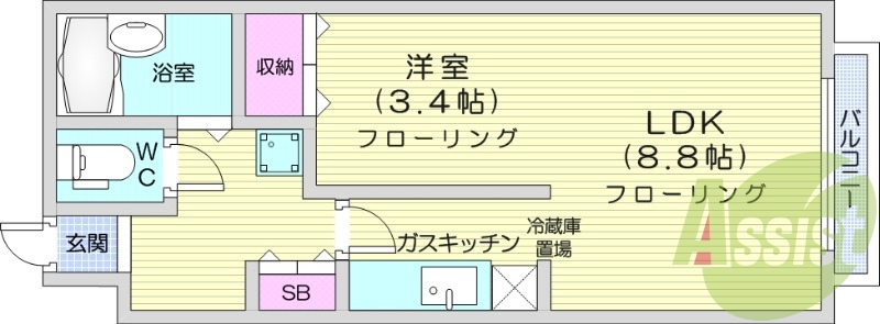 1LDK、エアコン、独立洗面台、灯油暖房