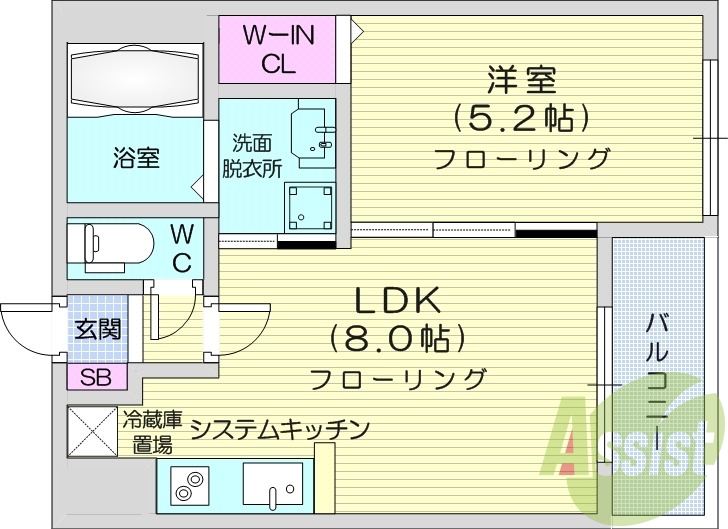 1LDK、オートロック、エアコン、電気暖房