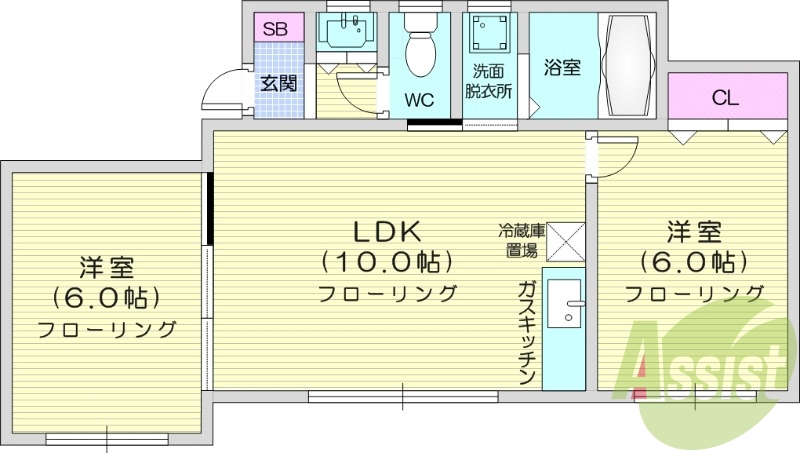 2LDK、システムキッチン、トランクルーム、灯油暖房