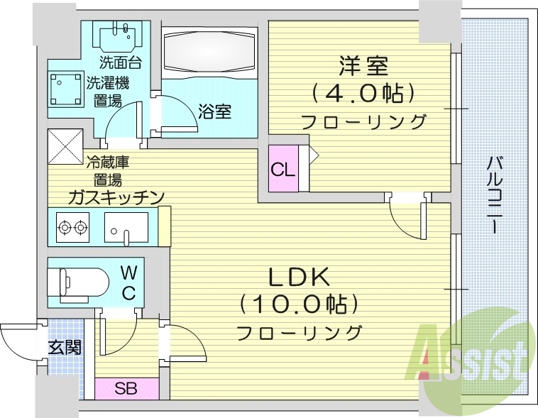 1LDK、都市ガス、オートロック、エレベーター