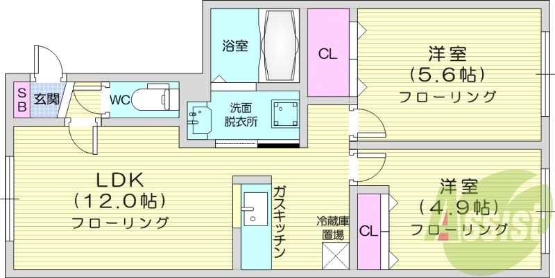 2LDK、エアコン、ネット無料、灯油暖房、独立洗面台