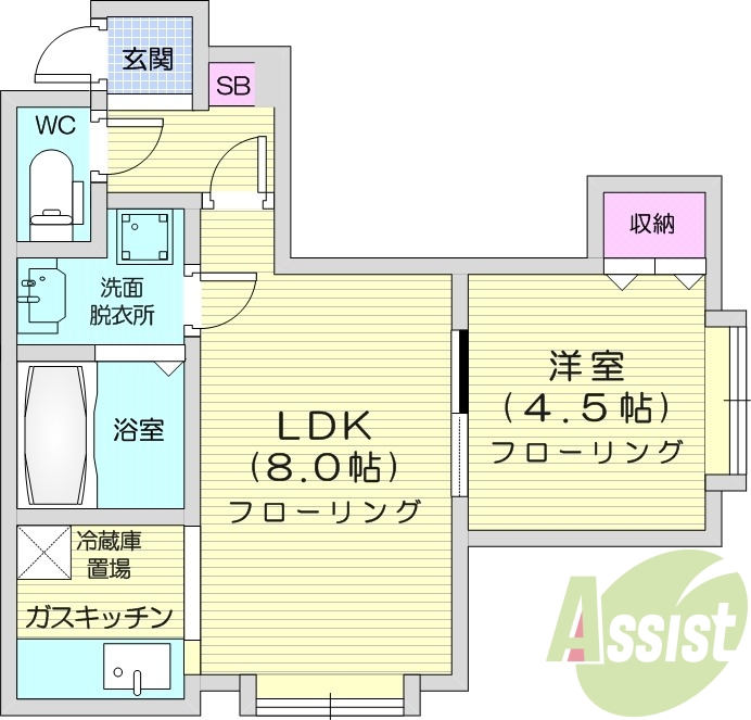 1LDK、シャワートイレ、モニタ付インターホン、灯油暖房