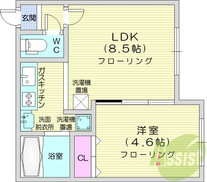 1LDK、都市ガス、灯油暖房、エアコン、インターホン