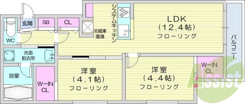 2LDK、エアコン、システムキッチン、追い焚き、ネット無料
