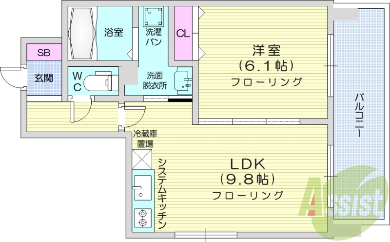 1LDK、エレベーター、オートロック、ネット無料