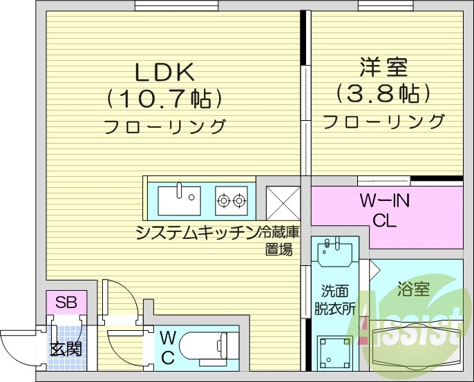 1LDK、エアコン、都市ガス、ペット飼育可能