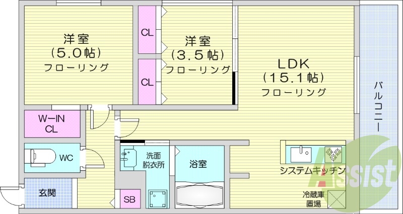2ＬＤＫ、エアコン、都市ガス、ペット飼育可能