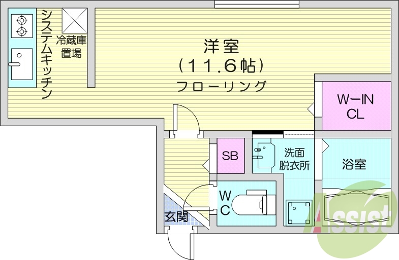 1K、エアコン、都市ガス、ペット飼育可能