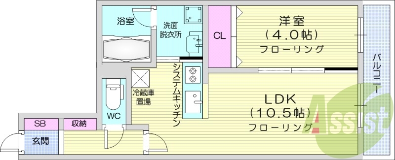 1LDK、エアコン、都市ガス、ペット飼育可能