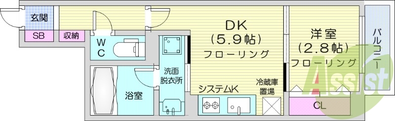 1DK、エアコン、都市ガス、ペット飼育可能