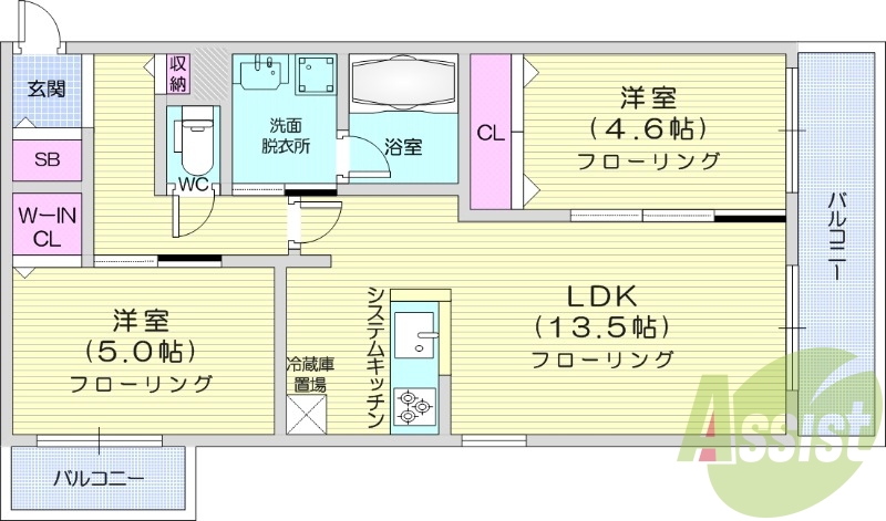 2LDK、都市ガス、エアコン、浴室乾燥機、追い焚き