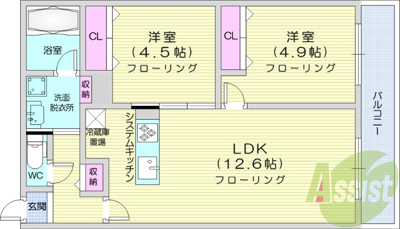 1LDK、都市ガス、エアコン、浴室乾燥機、追い焚き