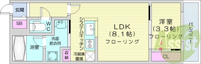 1LDK、都市ガス、エアコン、浴室乾燥機、ネット無料