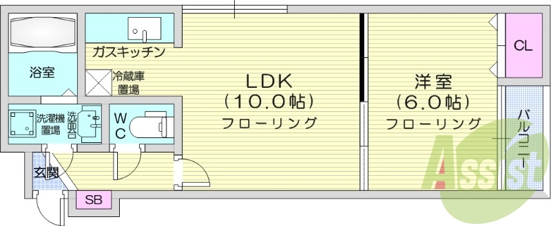 1LDK、灯油暖房、バストイレ別、洗髪洗面化粧台