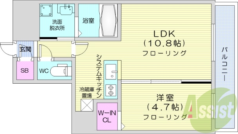 1LDK、エアコン、システムキッチン、ネット無料