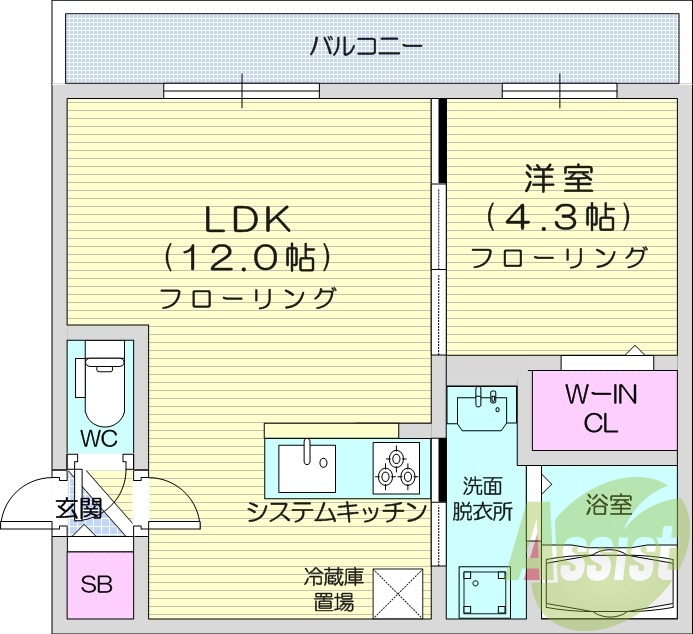 1LDK、エアコン、システムキッチン、ネット無料