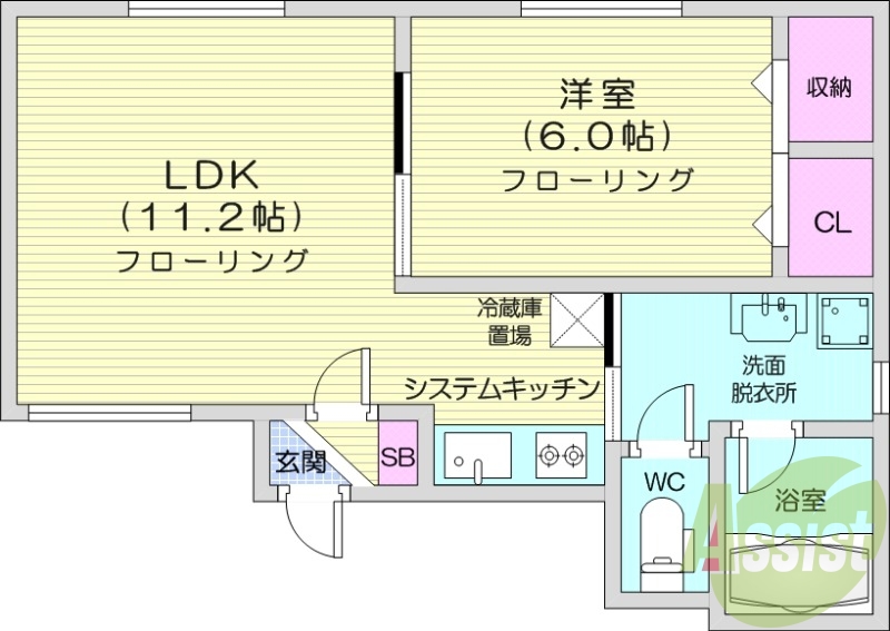 1LDK、システムキッチン、灯油暖房、独立洗面台、ネット無料