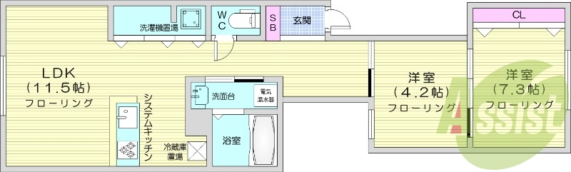 2LDK、システムキッチン、トランクルーム