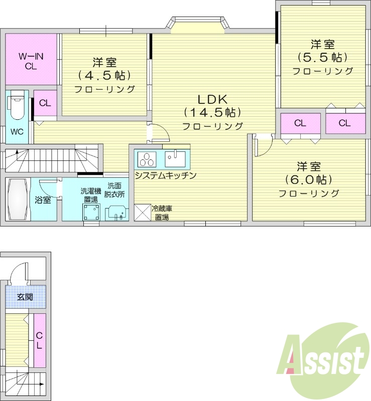 3LDK、エアコン、トランクルーム、電気暖房