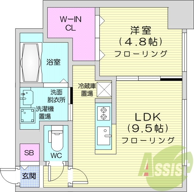 1LDK、オートロック、エアコン、システムキッチン