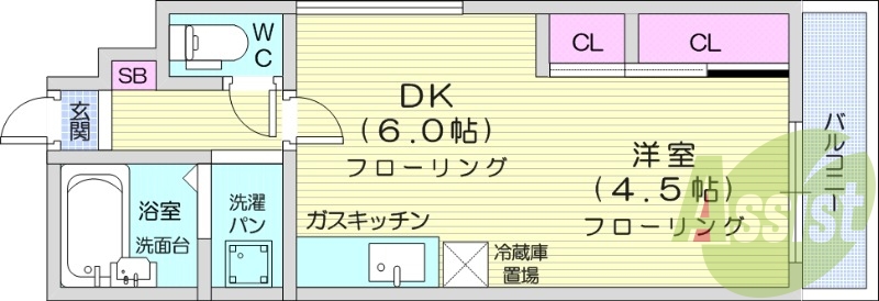 1DK、クローゼット、ウォシュレット、モニタ付インターホン