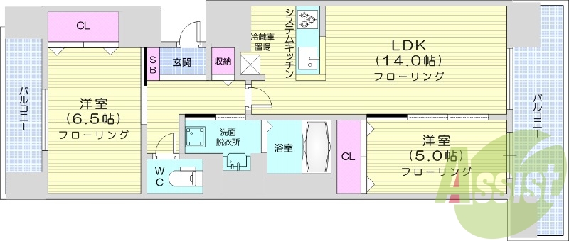 1LDK、都市ガス、システムキッチン、バルコニー、独立洗面