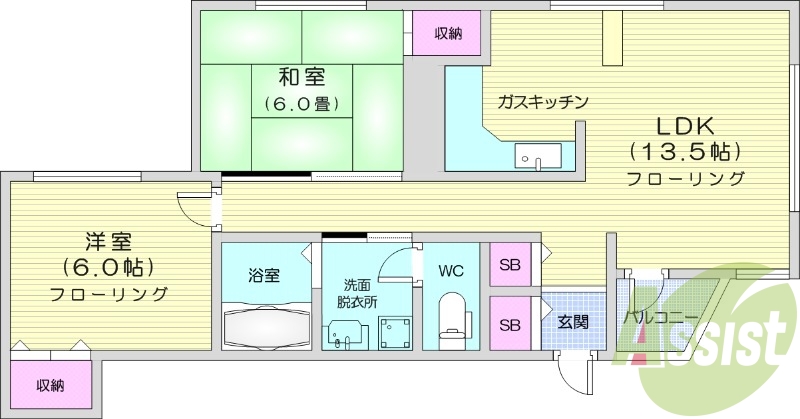 2LDK、エアコン、灯油暖房、ネット無料
