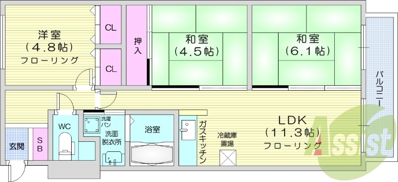 3LDK、オートロック、独立洗面台