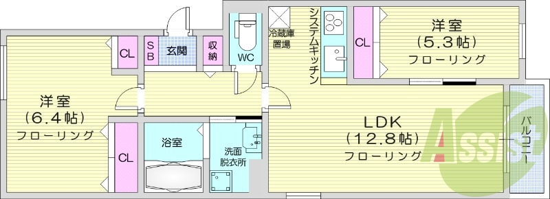 2LDK、エアコン、追い焚き、浴室乾燥機