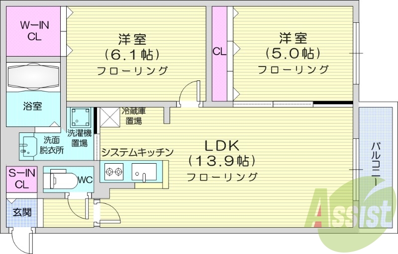2LDK、システムキッチン、防犯カメラ、エアコン