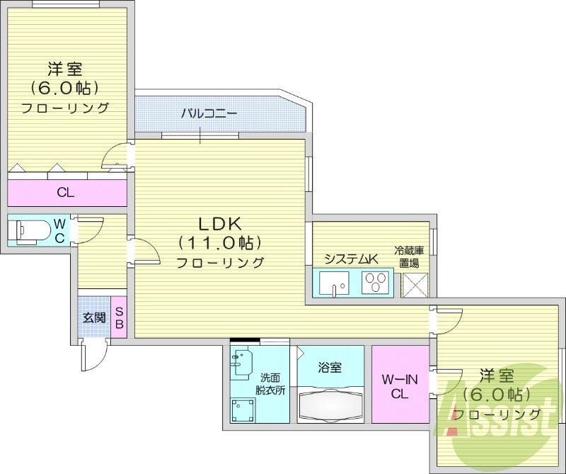 2LDK、エアコン、オートロック、宅配ボックス