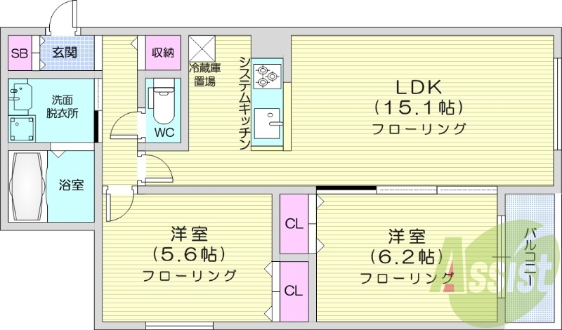 2LDK、エアコン、灯油暖房、ネット無料