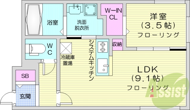 1LDK、都市ガス、エアコン、ネット使用料不要