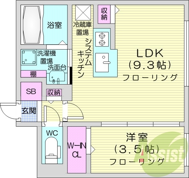 1LDK、都市ガス、エアコン、ネット使用料不要