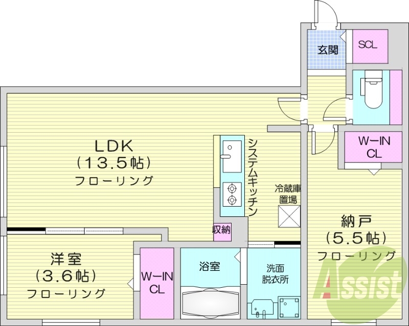 2LDK、都市ガス、エアコン、ネット使用料不要