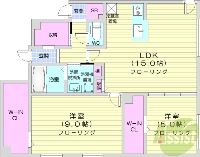 2LDK、都市ガス、エアコン、ネット使用料不要