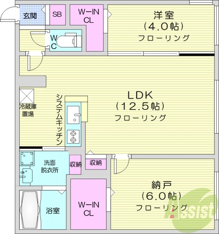 2LDK、都市ガス、エアコン、ネット使用料不要