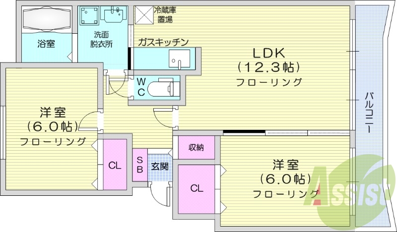 2LDK、浴室乾燥機、独立洗面台、防犯カメラ