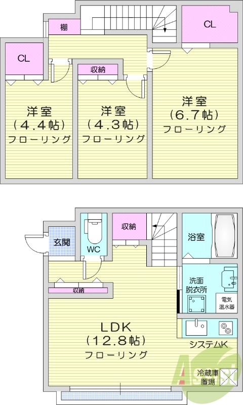 3LDK、インターネット無料、TVモニターホン